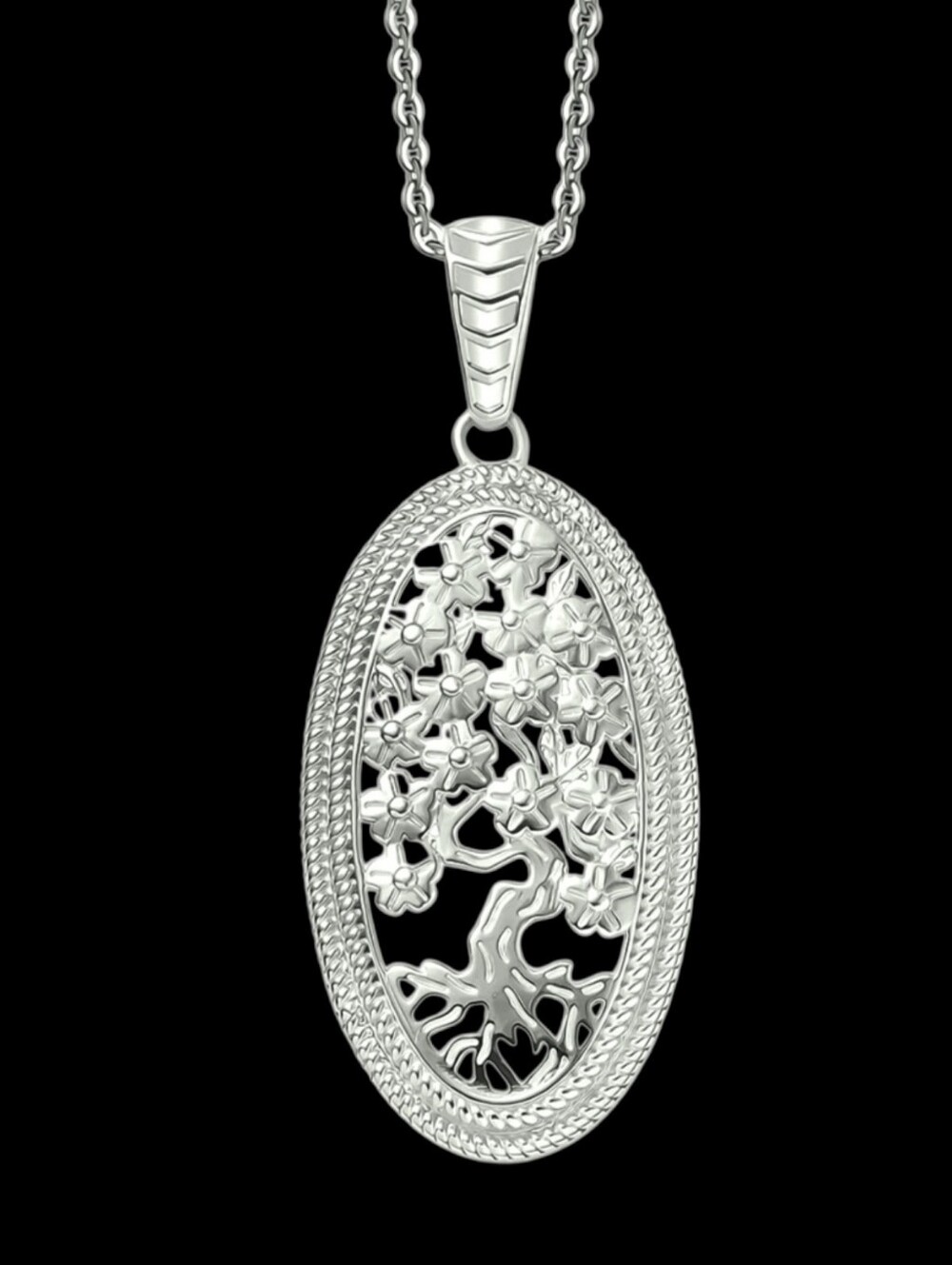 Tree of Life Pendant Necklace in Rhodium Over Sterling Silver 7.90 Grams 20 Inch